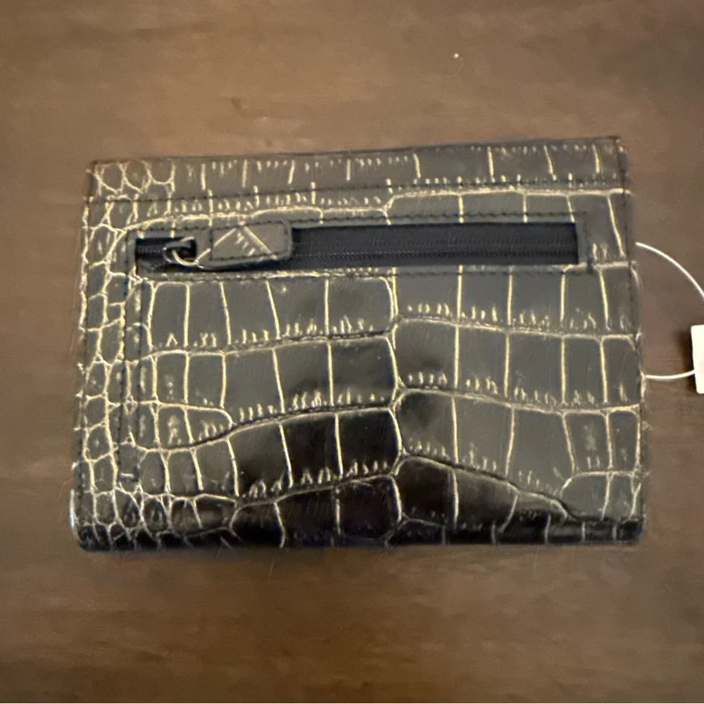 NWT Vintage Lauren Ralph Lauren Croc Embossed Wallet W Golden Hardware Black - Picture 4 of 8